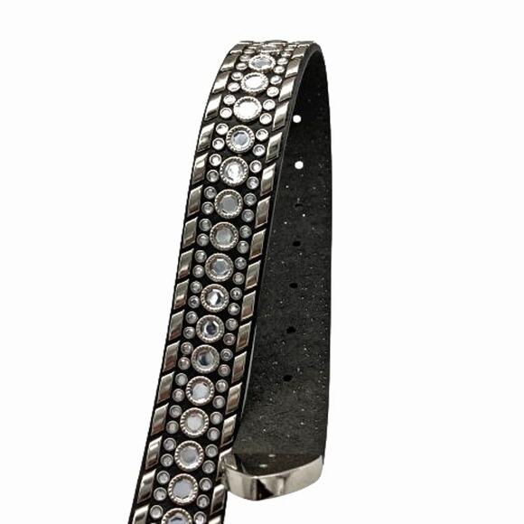 Y2K Rhinestone Western Bling Leather Belt Crystal Buckle Tip Black Silver NEW main image 9